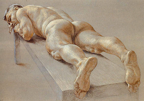 Paul Cadmus (1904-1999) Nu masculin allongé, de dos, Collection privée (USA)