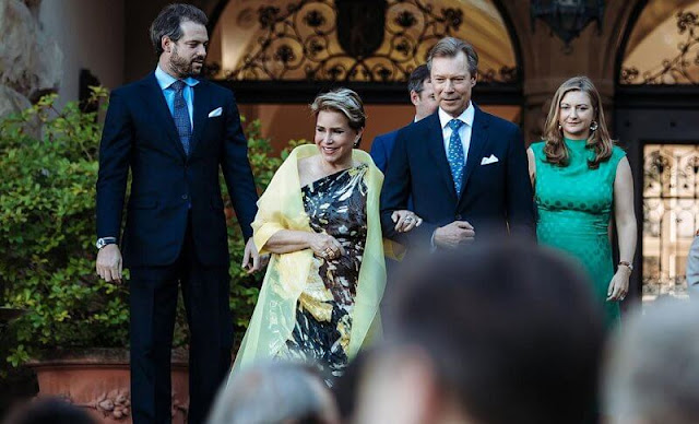 Princess Stephanie wore Hobbs Apple Green Marina Dress. Maria Teresa wore a yellow Amarilla jacket by Paule Ka