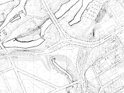 Topographic map from circa late 1970s showing Portage Bridge and Wellington triangular intersection, and the Wellington-Fleet interchange in LeBreton Flats. Click for a slightly wider view showing Wellington down to Albert Street, or view the link in the reference to the full map showing the entire Portage Bridge.