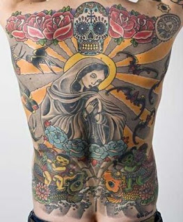 Virgin Mary tattoo for male on back body