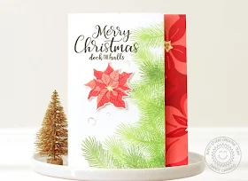 Sunny Studio Stamps: Petite Poinsettias Traditional Red and Green Christmas Card by Nancy Damiano