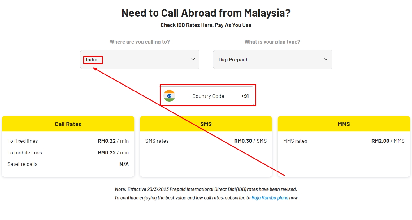 How to Call India from Malaysia Digi