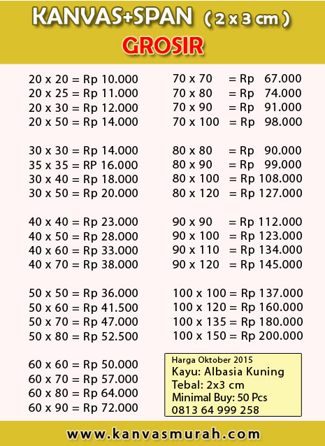 Daftar iHargai Grosir Paket iKanvasi Lukis Span 3 cm Daftar iHargai Grosir Paket iKanvasi Lukis Span 3 cm