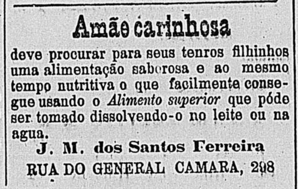 Propaganda antiga veiculada em 1897 promovendo o suplemento alimentar ‘Alimento Superior’