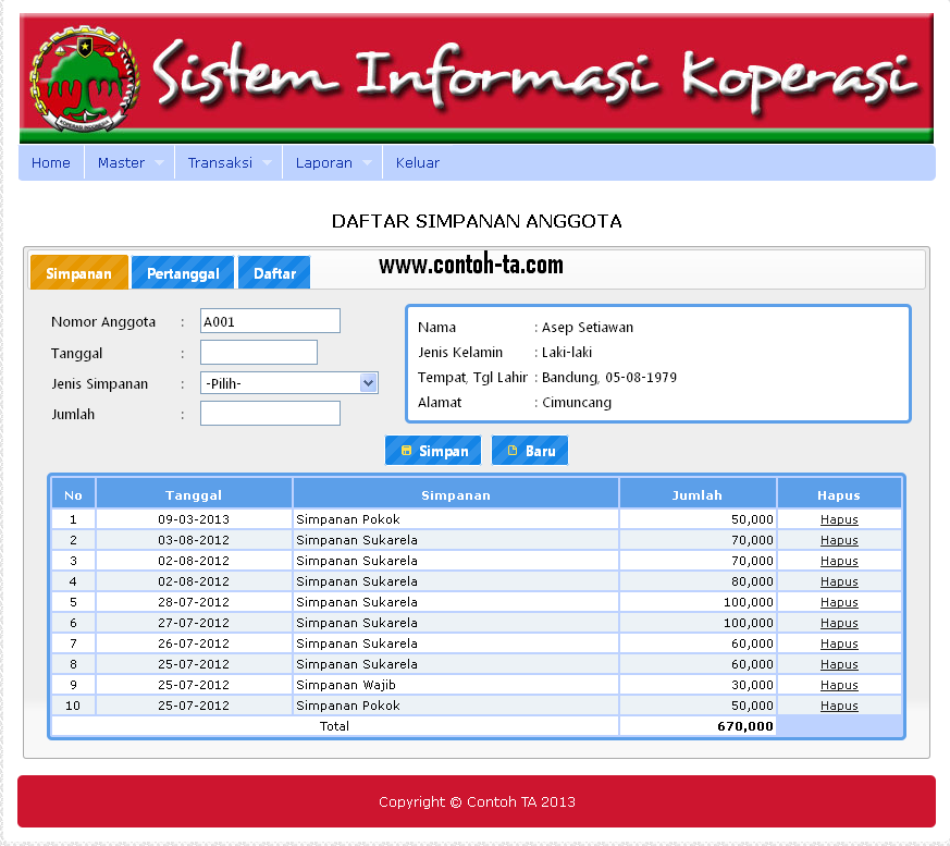 Contoh aplikasi sistem informasi koperasi di PHP - project 