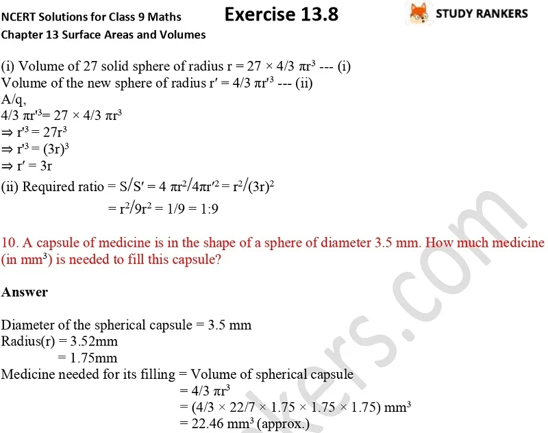 NCERT Solutions for Class 9 Maths Chapter 13 Surface Areas and Volumes Exercise 13.8 Part 4