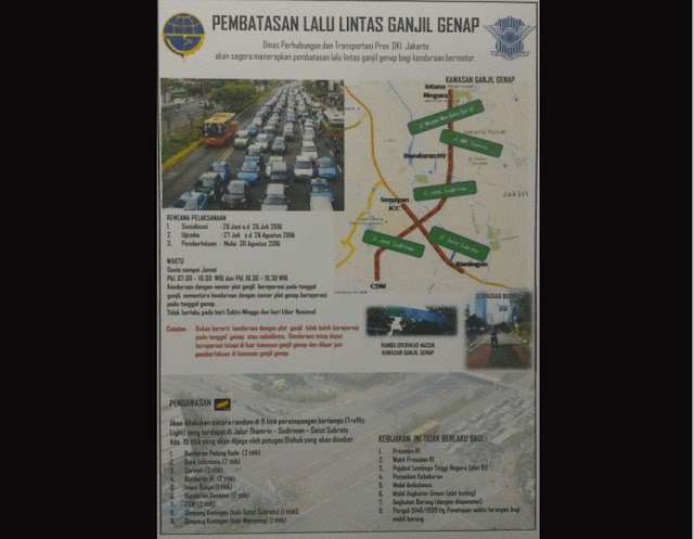 Dinas Perhubungan DKI Jakarta akan memberlakukan sistim kendaraan ganjil-genap 