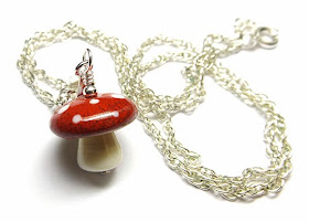 Lampwork glass toadstool necklace