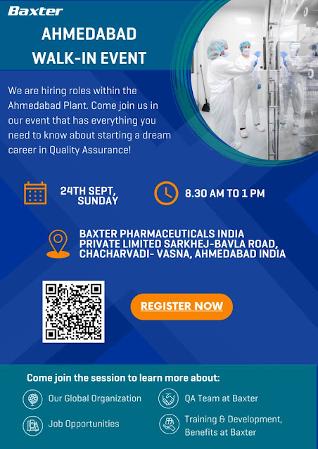 Baxter Pharmaceuticals | Walk-in interview at Ahmedabad for QA on 24th Sep 2023