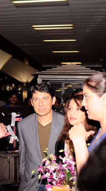 Madhuri with her family Returned to India event pictures