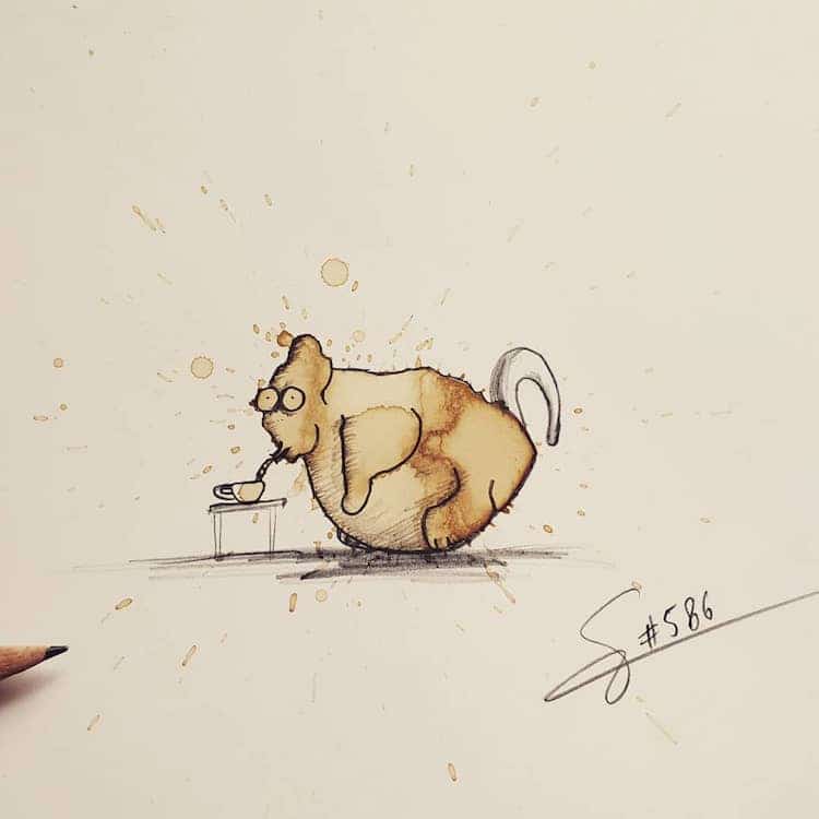 Artist Creates Cute Little Monsters Out Of Coffee Stains