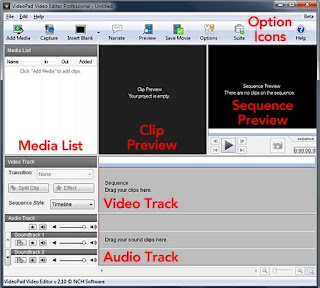 VideoPad main screen editing navigation