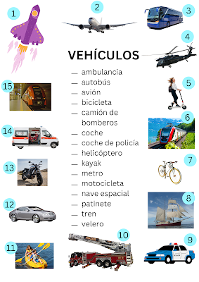 Vehicles : A Matching Puzzle for Spanish Learners