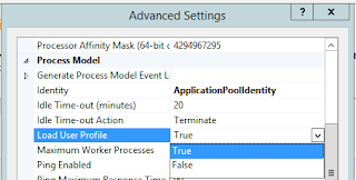 IIS Manager - Application Pools - Advanced Settings - Load User Profile