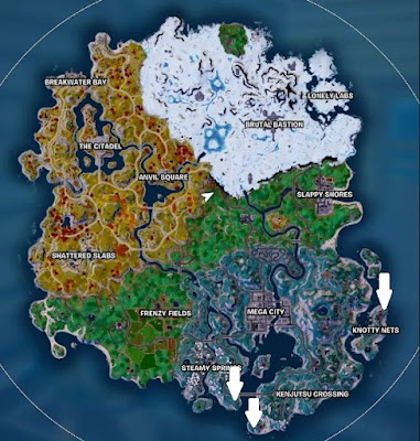Lighthouse Locations Map, Fortnite, Chapter 4, Season 2