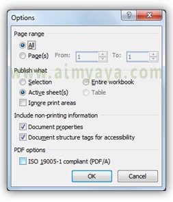  Gambar: Cara mengatur opsi dalam Saat membuat  file PDF dari Microsoft Excel