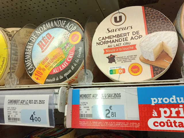 Camembert in a supermarket chiller cabinet, Indre et Loire, France. Photo by Loire Valley Time Travel.