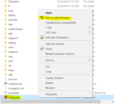 2. Oracle Database 18C Installation - Administrator setup exe