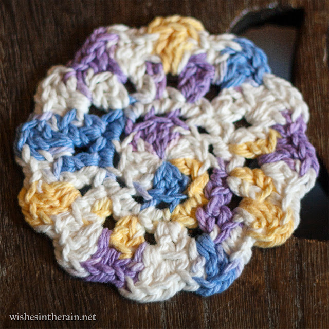 crochet Celebration Coaster in variegated yarn - www.wishesintherain.net