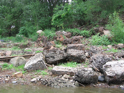 compressed metal blocks on the eastern side of Mud Island Harbor