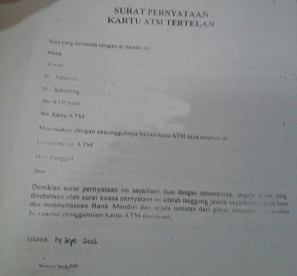 Contoh Surat Pernyataan Atm Tertelan Mesin Terbaru Aneka Contoh Surat Yang Baik Dan Benar