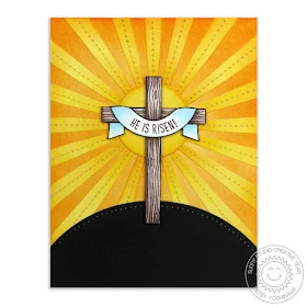 Sunny Studio Stamps: Easter Wishes & Sun Ray He Is Risen Cross Card by Mendi Yoshikawa