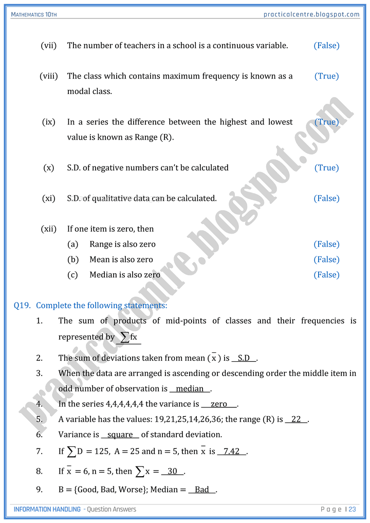 information-handling-question-answers-mathematics-10th