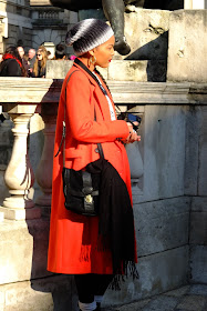 lfw beanie photographer orange coat spring trend