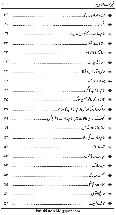 contens of Imam Abu Hanifa Sawanih-o-Afkar Urdu book