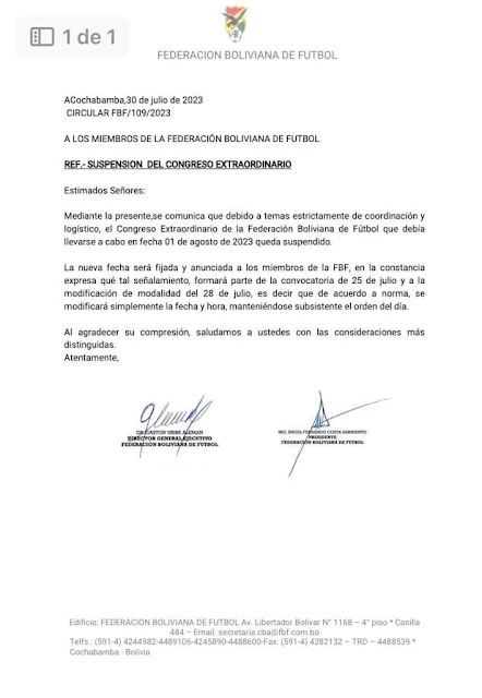 Comunicado FBF se suspende el Congreso Extraordinario del 1 de Agosto