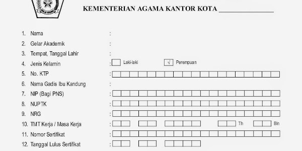 Contoh Form Biodata Guru yang Sudah Sertifikasi 