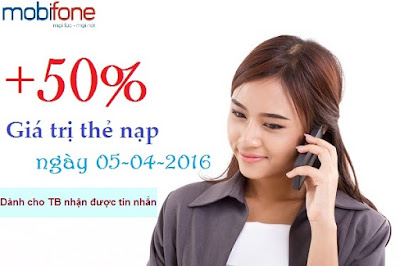 Khuyến mãi 50% thẻ nạp Mobifone ngày Vàng 5/4/2016