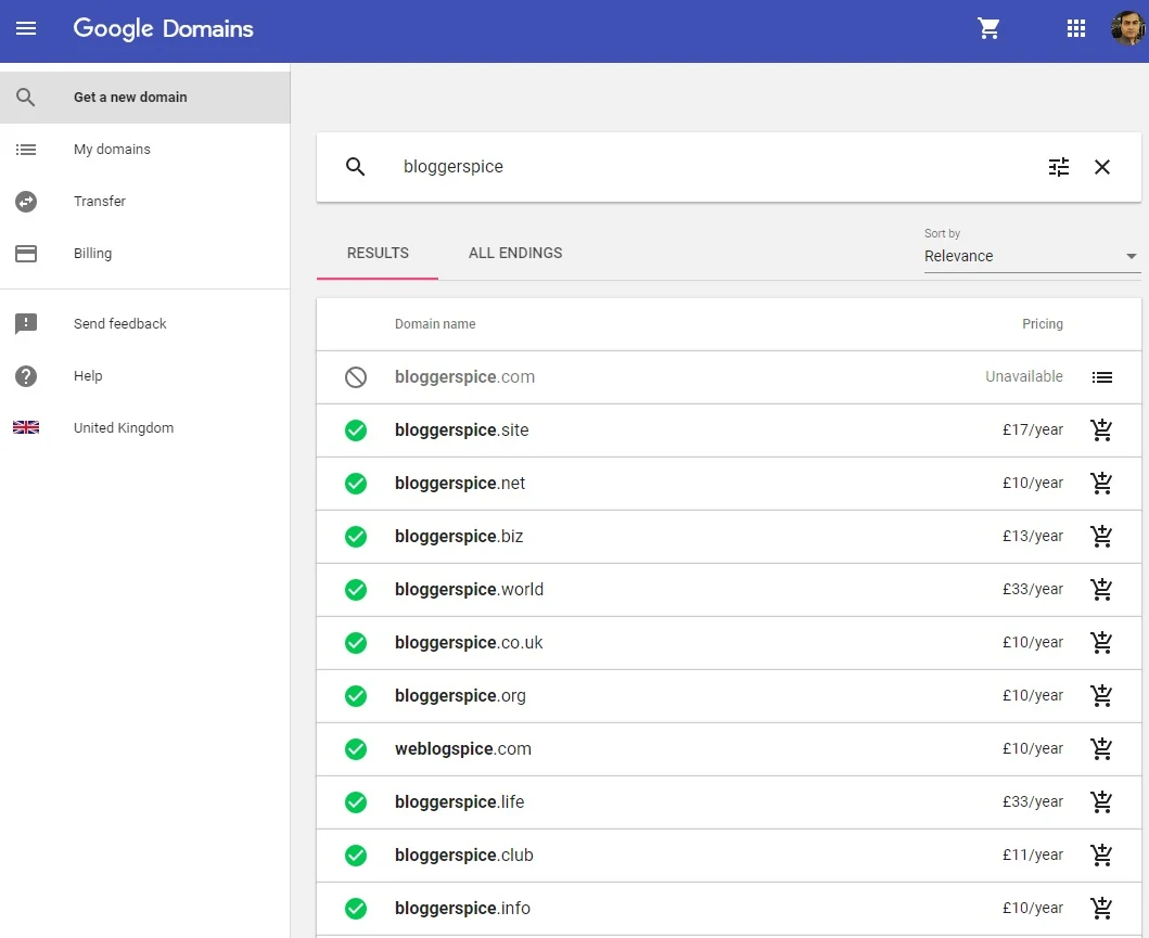 the domain name provider will suggest alternate names during your domain search.