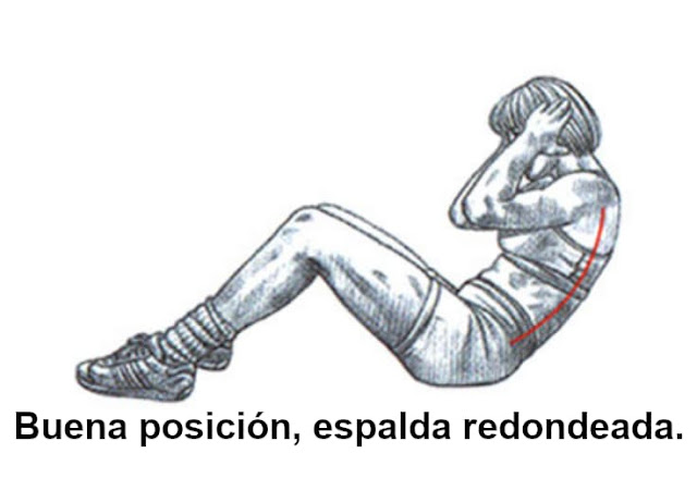 Posición correcta al realizar abdominales en el piso.