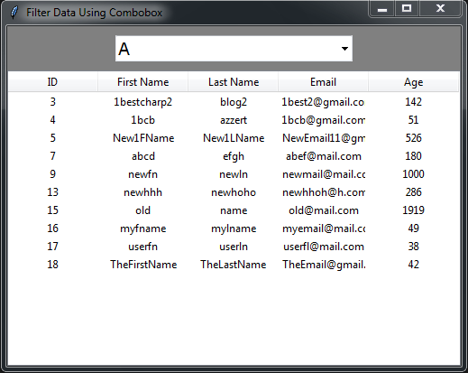 Python Tkinter Search And Filter Data In Treeview With Combobox