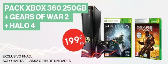 Oferta exclusiva Fnac - Pack XBox 250GB con Gears of War 2 + Halo 4