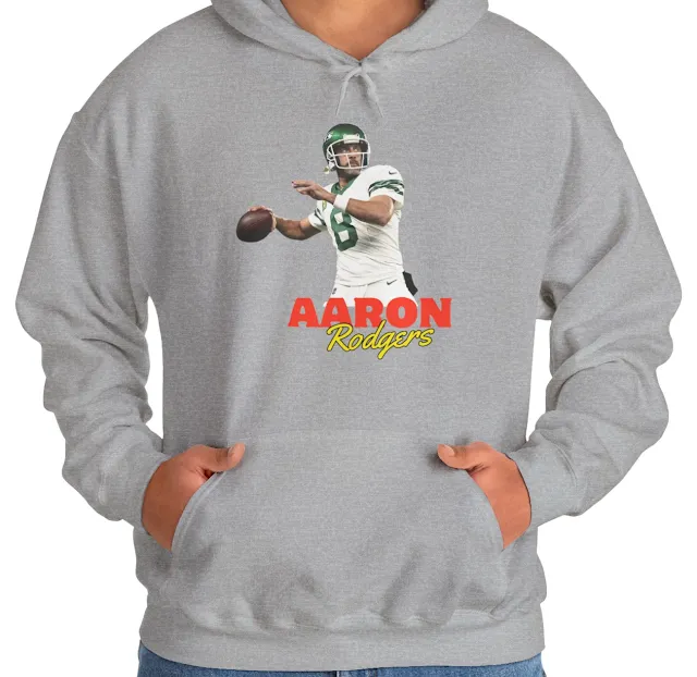 A Hoodie With NFL Player Aaron Rodgers About to Throw the Duke and Text Aaron Rodgers