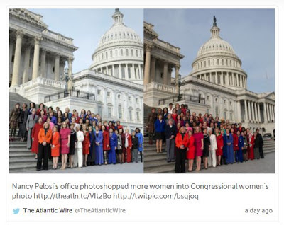 The Atlantic Wire on Twitter: Nancy Pelosi's office photoshopped more women into Congressional women's photo.Split-view of original and altered photos.