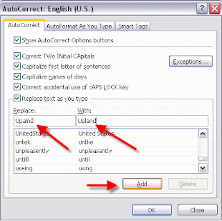 Auto Correct Option in Excel 2010