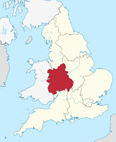 Outline map of the UK detailing the West Midlands region