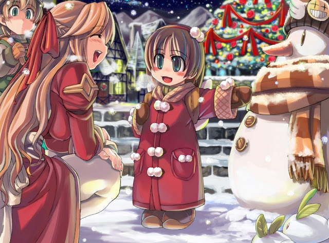 anime snowman, anime Christmas,anime girl