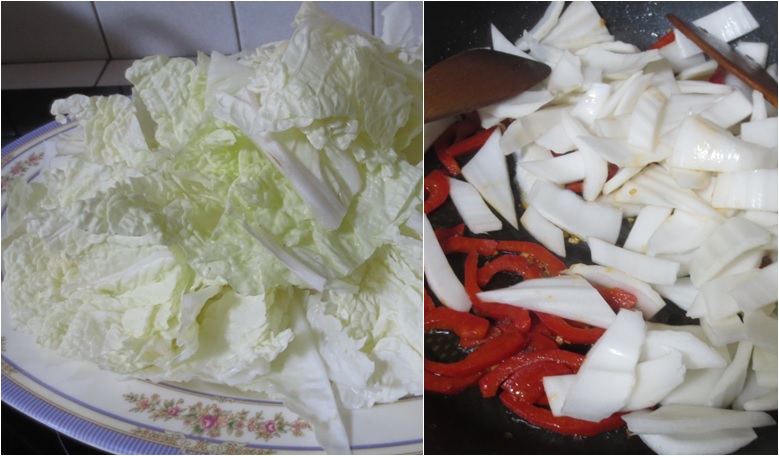 Chinese cabbage with red bell pepper for a delicious stir fried dish