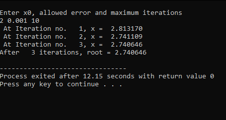 Output of Newton Raphson Mathod