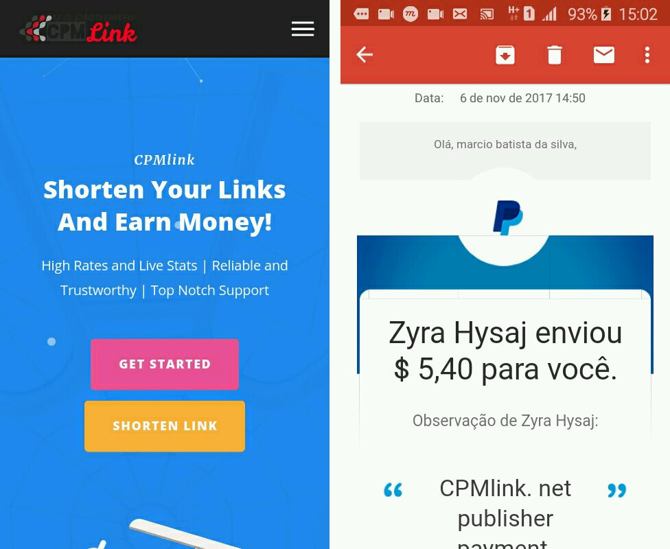 prova de pagamento do encurtador CPMLink