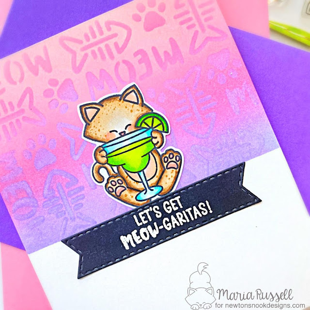 Meow-garitas! Card by Maria Russell | Newton Loves Tacos Stamp Set, Meow Stencil and Banner Trio Die Set by Newton's Nook Designs #newtonsnook