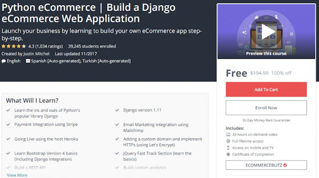[100% Off] Python eCommerce | Build a Django eCommerce Web Application| Worth 194,99$ 