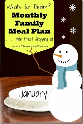 January monthly family meal plan with free shopping list