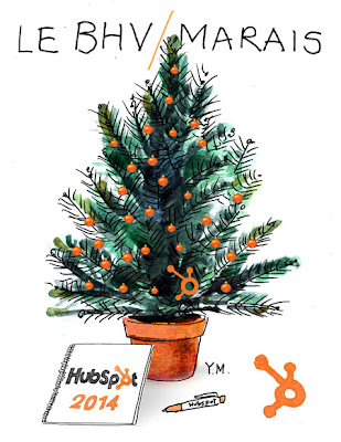 Sapin de Noël au BHV/Marais avec un carnet HubSpot par Yukié Matsushita