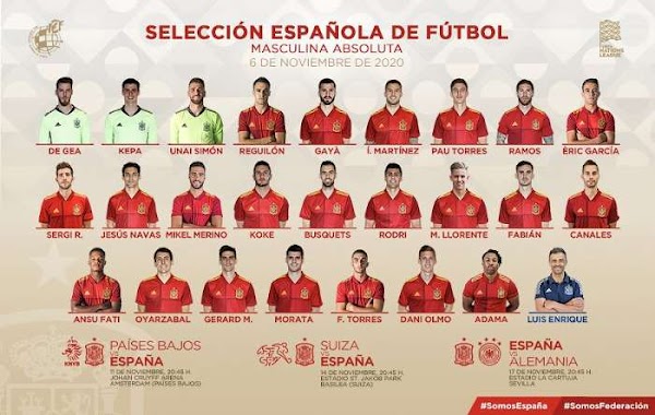 España, convocados ante Holanda, Suiza y Alemania