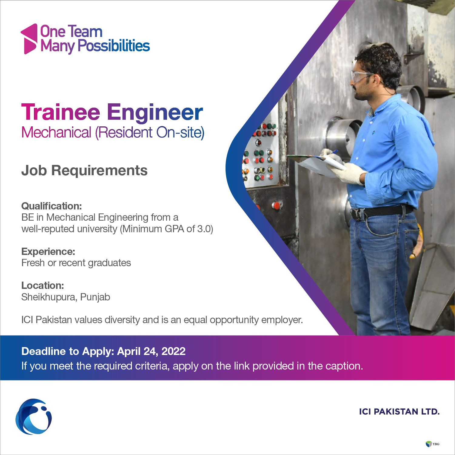ICI Pakistan Ltd Jobs For Trainee Engineer - Mechanical